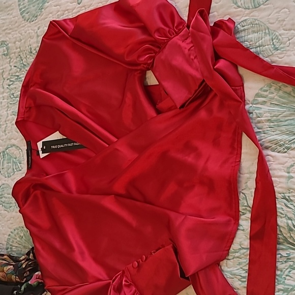Satin Red Blouse - Picture 2 of 4